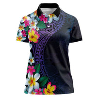 Hawaiian Plumeria-Polynesian Art Tattoo Frosted Blue Violet Color Women Polo Shirt LT03 Female Blue - Polynesian Pride