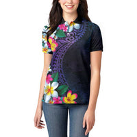 Hawaiian Plumeria-Polynesian Art Tattoo Frosted Blue Violet Color Women Polo Shirt LT03 - Polynesian Pride