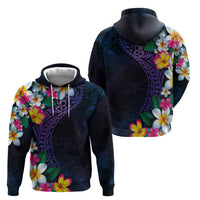 Hawaiian Plumeria-Polynesian Art Tattoo Frosted Blue Violet Color Zip Hoodie