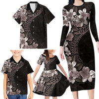 Hawaiian Plumeria-Polynesian Art Tattoo Grayscale Color Family Matching Long Sleeve Bodycon Dress and Hawaiian Shirt LT03 - Polynesian Pride