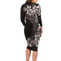 Hawaiian Plumeria-Polynesian Art Tattoo Grayscale Color Family Matching Long Sleeve Bodycon Dress and Hawaiian Shirt LT03 - Polynesian Pride