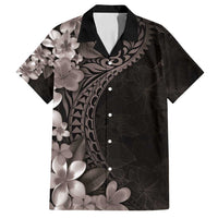 Hawaiian Plumeria-Polynesian Art Tattoo Grayscale Color Family Matching Off Shoulder Maxi Dress and Hawaiian Shirt