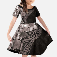 Hawaiian Plumeria-Polynesian Art Tattoo Grayscale Color Family Matching Puletasi and Hawaiian Shirt LT03 Daughter's Dress Gray - Polynesian Pride