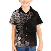 Hawaiian Plumeria-Polynesian Art Tattoo Grayscale Color Family Matching Short Sleeve Bodycon Dress and Hawaiian Shirt LT03 Son's Shirt Gray - Polynesian Pride