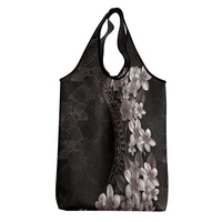 Hawaiian Plumeria-Polynesian Art Tattoo Grayscale Color Grocery Bag