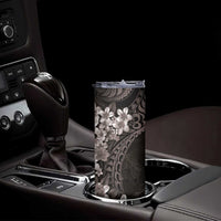 Hawaiian Plumeria-Polynesian Art Tattoo Grayscale Color Skinny Tumbler