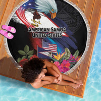 American Samoa and United States Together Beach Blanket National Flag with Eagle-Hibiscus and Rose