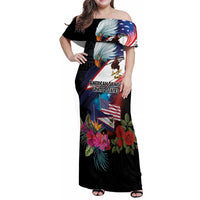 American Samoa and United States Together Family Matching Off Shoulder Maxi Dress and Hawaiian Shirt National Flag with Eagle-Hibiscus and Rose