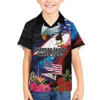 American Samoa and United States Together Kid Hawaiian Shirt National Flag with Eagle-Hibiscus and Rose