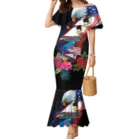 American Samoa and United States Together Mermaid Dress National Flag with Eagle-Hibiscus and Rose