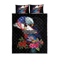 American Samoa and United States Together Quilt Bed Set National Flag with Eagle-Hibiscus and Rose