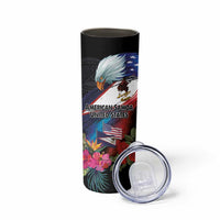 American Samoa and United States Together Skinny Tumbler National Flag with Eagle-Hibiscus and Rose