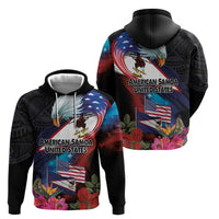 American Samoa and United States Together Zip Hoodie National Flag with Eagle-Hibiscus and Rose