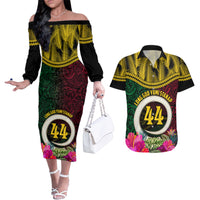 Vanuatu 44th Anniversary Independence Day Couples Matching Off The Shoulder Long Sleeve Dress and Hawaiian Shirt Boars Tusk and Namele Plant LT03