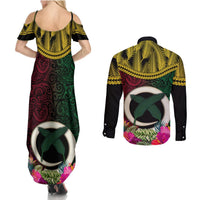 Vanuatu 44th Anniversary Independence Day Couples Matching Summer Maxi Dress and Long Sleeve Button Shirt Boars Tusk and Namele Plant LT03 - Polynesian Pride