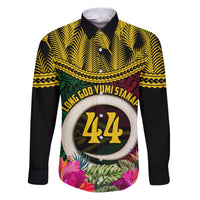 Vanuatu 44th Anniversary Independence Day Family Matching Puletasi and Hawaiian Shirt Boars Tusk and Namele Plant LT03 Dad's Shirt - Long Sleeve Black - Polynesian Pride