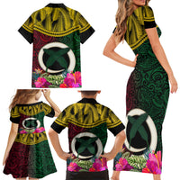 Vanuatu 44th Anniversary Independence Day Family Matching Short Sleeve Bodycon Dress and Hawaiian Shirt Boars Tusk and Namele Plant LT03 - Polynesian Pride