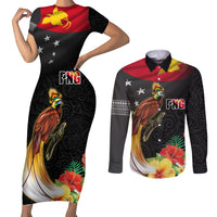 Papua New Guinea Independence Day Couples Matching Short Sleeve Bodycon Dress and Long Sleeve Button Shirt PNG Flag and Bird-of-Paradise