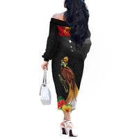 Papua New Guinea Independence Day Off The Shoulder Long Sleeve Dress PNG Flag and Bird-of-Paradise