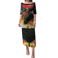Papua New Guinea Independence Day Puletasi PNG Flag and Bird-of-Paradise LT03 Long Dress Black - Polynesian Pride