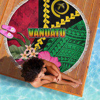 Vanuatu Flag Hibiscus Polynesian Pattern Beach Blanket
