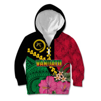 Vanuatu Flag Hibiscus Polynesian Pattern Kid Hoodie