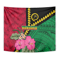 Vanuatu Flag Hibiscus Polynesian Pattern Tapestry