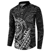 Hawaii Monk Seal and Dolphin Button Sweatshirt Polynesian Kakau Pattern Black White Color