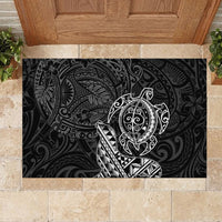 Hawaii Monk Seal and Dolphin Rubber Doormat Polynesian Kakau Pattern Black White Color