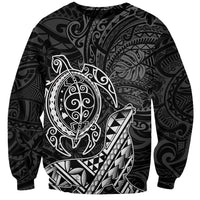 Hawaii Monk Seal and Dolphin Sweatshirt Polynesian Kakau Pattern Black White Color
