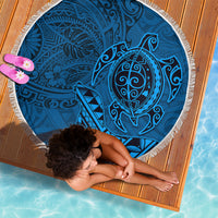 Hawaii Monk Seal and Dolphin Beach Blanket Polynesian Kakau Pattern Blue