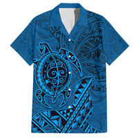 Hawaii Monk Seal and Dolphin Family Matching Long Sleeve Bodycon Dress and Hawaiian Shirt Polynesian Kakau Pattern Blue