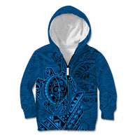 Hawaii Monk Seal and Dolphin Kid Hoodie Polynesian Kakau Pattern Blue