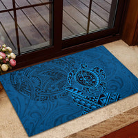 Hawaii Monk Seal and Dolphin Rubber Doormat Polynesian Kakau Pattern Blue