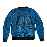 Hawaii Monk Seal and Dolphin Sleeve Zip Bomber Jacket Polynesian Kakau Pattern Blue