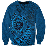Hawaii Monk Seal and Dolphin Sweatshirt Polynesian Kakau Pattern Blue