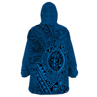 Hawaii Monk Seal and Dolphin Wearable Blanket Hoodie Polynesian Kakau Pattern Blue