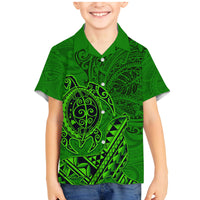 Hawaii Monk Seal and Dolphin Family Matching Mermaid Dress and Hawaiian Shirt Polynesian Kakau Pattern Green