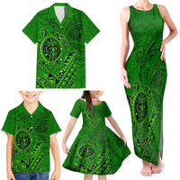 Hawaii Monk Seal and Dolphin Family Matching Tank Maxi Dress and Hawaiian Shirt Polynesian Kakau Pattern Green