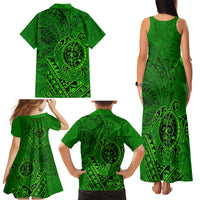 Hawaii Monk Seal and Dolphin Family Matching Tank Maxi Dress and Hawaiian Shirt Polynesian Kakau Pattern Green