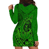 Hawaii Monk Seal and Dolphin Hoodie Dress Polynesian Kakau Pattern Green