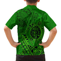Hawaii Monk Seal and Dolphin Kid Hawaiian Shirt Polynesian Kakau Pattern Green