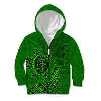 Hawaii Monk Seal and Dolphin Kid Hoodie Polynesian Kakau Pattern Green