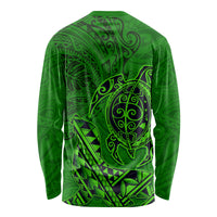 Hawaii Monk Seal and Dolphin Long Sleeve Shirt Polynesian Kakau Pattern Green