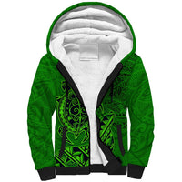 Hawaii Monk Seal and Dolphin Sherpa Hoodie Polynesian Kakau Pattern Green