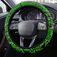 Hawaii Monk Seal and Dolphin Steering Wheel Cover Polynesian Kakau Pattern Green