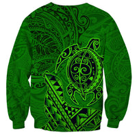 Hawaii Monk Seal and Dolphin Sweatshirt Polynesian Kakau Pattern Green