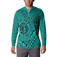 Hawaii Monk Seal and Dolphin Button Sweatshirt Polynesian Kakau Pattern Turquoise
