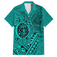 Hawaii Monk Seal and Dolphin Family Matching Tank Maxi Dress and Hawaiian Shirt Polynesian Kakau Pattern Turquoise