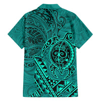 Hawaii Monk Seal and Dolphin Hawaiian Shirt Polynesian Kakau Pattern Turquoise